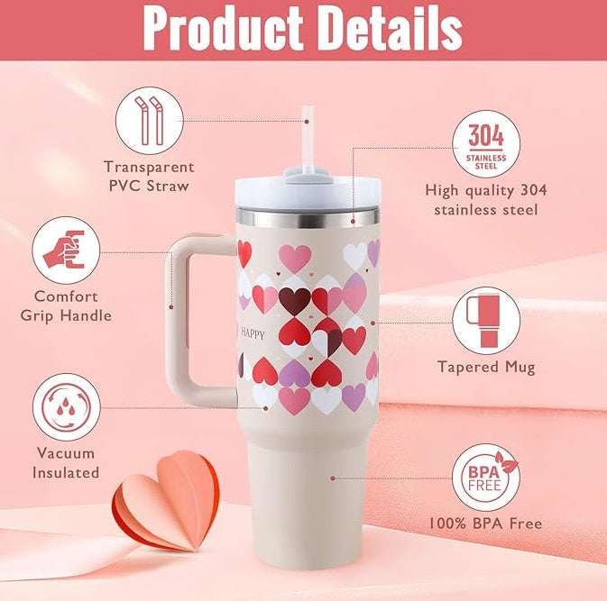 40 Oz Tumbler With Handle Straw Insulated, Stainless Steel Spill Proof Vacuum Coffee Cup Tumbler With Lid